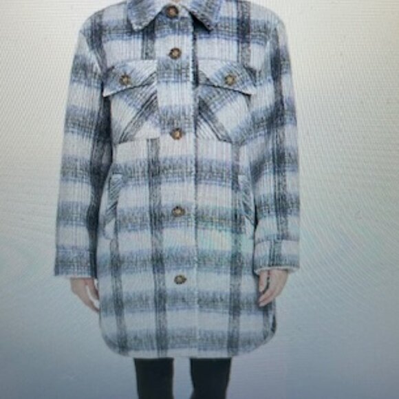 Modern Supply by Sanctuary Faux Wool Collared Neckline Long Sleeve Plaid Shacket - Picture 12 of 12